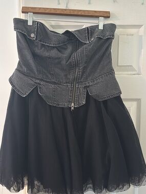 Pilcro strapless Black Denim and Tulle Dress